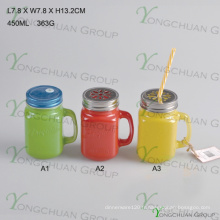 Couleur Bonne qualité 16 Oz Drinking Glass Cup with Handle / Beverage Drinking Jar with Embossed &quot;Rock&quot; Pattern